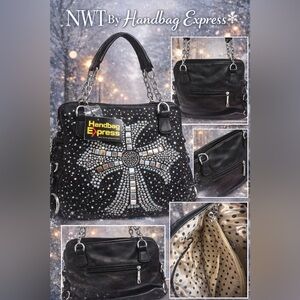 NWT Handbag Express Rhinestone Bow Black Shoulder Bag | Bling Statement Purse